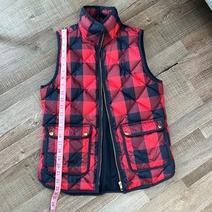 J Crew Red & Navy Plaid Excursion Puffer Vest